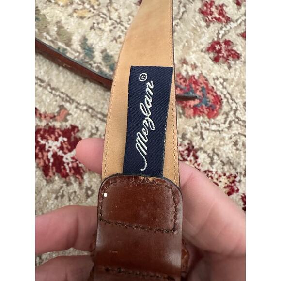 Mezlan Men's Brown Genuine Woven Leather Overlay Buckle Belt Size 32 - Picture 5 of 6